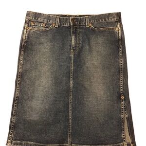 Vintage Lucky Brand denim skirt side slit 100% cotton size 14/32